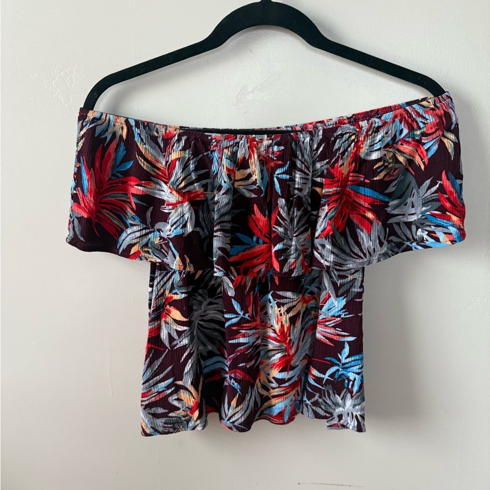Tropical Off-Shoulder Blouse - Red and Blue